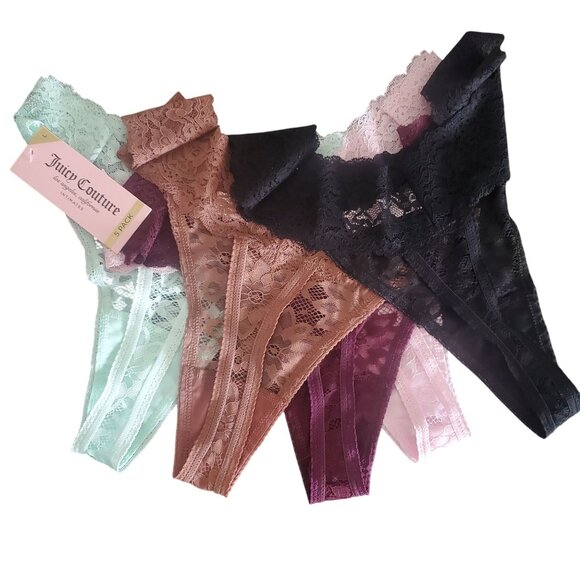 Juicy Couture womens panties Sz large Multicolor Lace Embellished Logo intimates - Picture 1 of 6